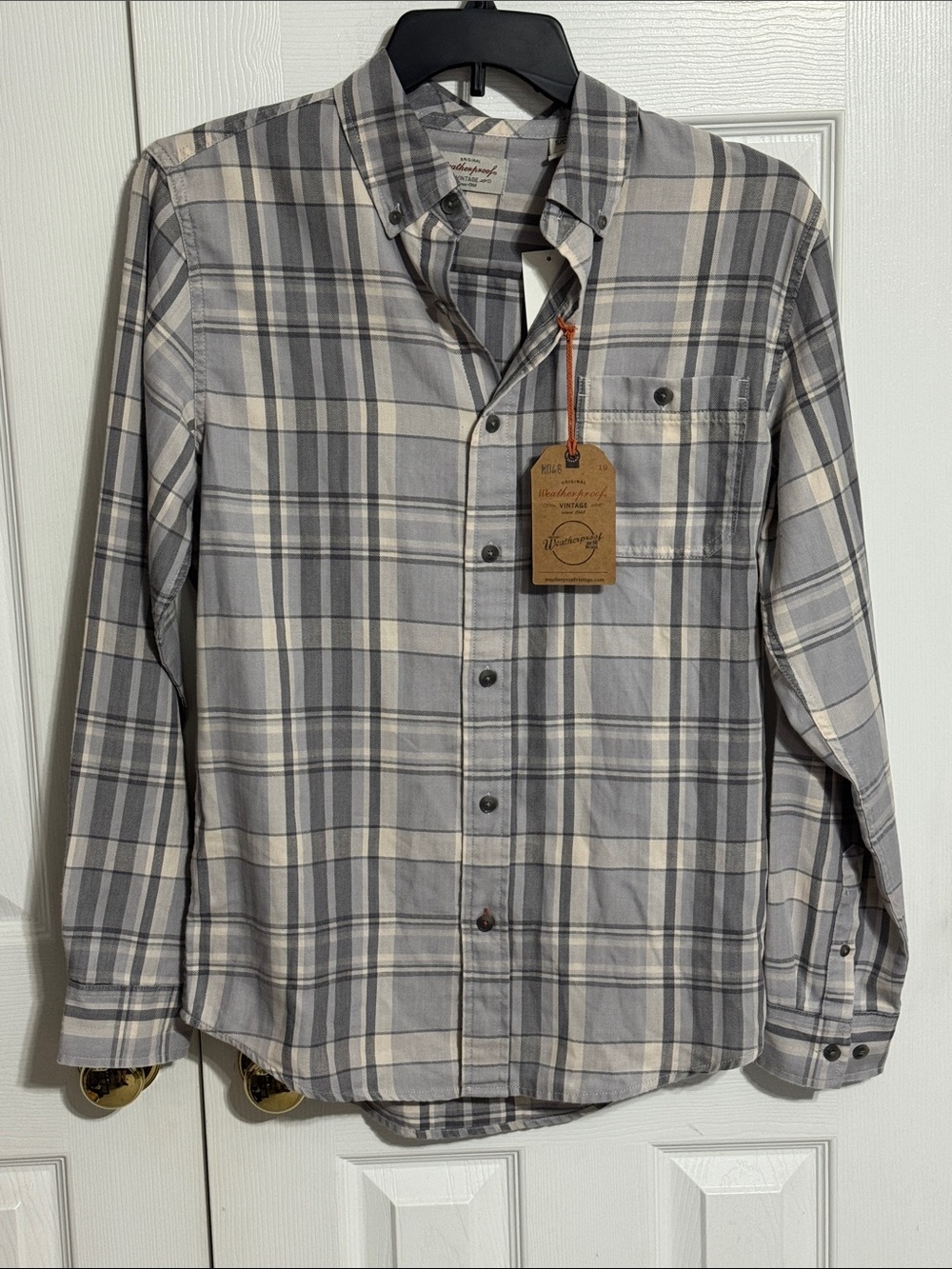 Original Weatherproof Vintage Casual Gray Plaid Button-Down Shirt - Long Sleeve